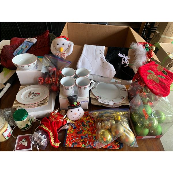 Christmas Inspired China, Stockings, Candles, Angel, Gold & Green Ornaments