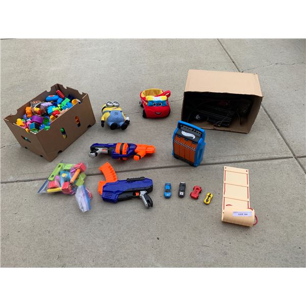 Nerf Guns, Minion, Hotwheels Cars, Track & Case, Building Blocks, Car Bag & Mini Sled