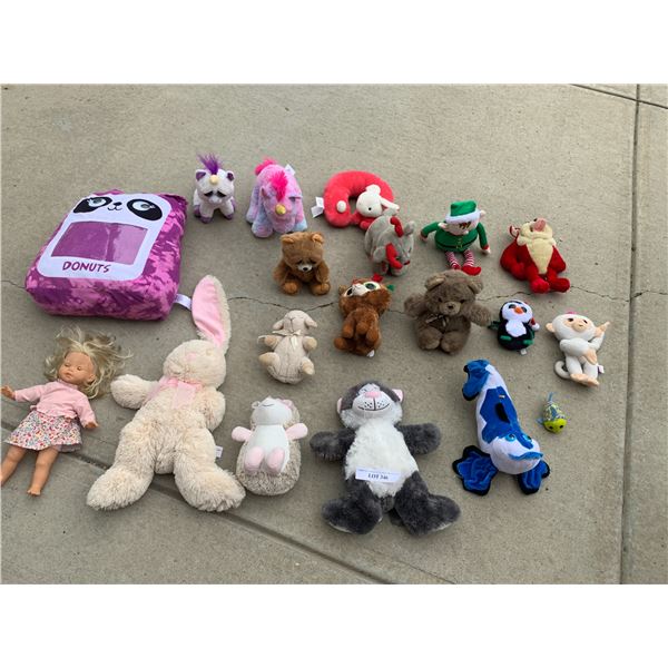 Lg Variety of Stuffies incl Bears & Ty Beanies & Blonde Doll