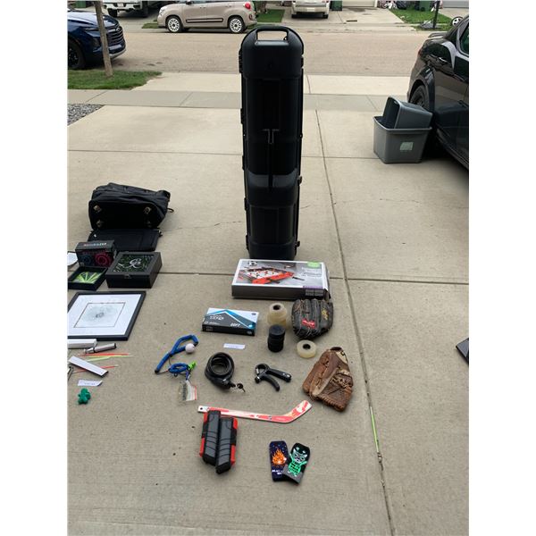 Hard Cover Golf Travel Bag, Power Bilt Golf Balls, Tabletop Soccer, Bell Bike Lock, Mizuno & Rawling