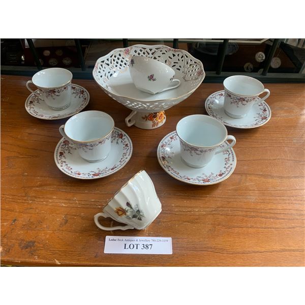 Oscar de la Renta Fine China Porcelain Serving Bowl UH 106 Rose West Germany & Asst Teacups/Saucers