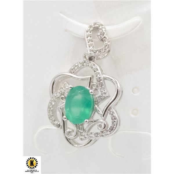 ##45-UNHEATED GREEN AGATE & CZ PENDANT