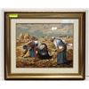Image 1 : VINTAGE GRANDMAS PLOWING IN A FIELD 26" X 22"