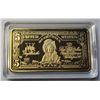 Image 1 : 25)  ENCAPSULATED GOLD TONE USA $5.00 BANKNOTE, NO