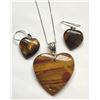 Image 1 : 1)  NATURAL HEART SHAPED TIGER'S EYE PENDANT ON 18