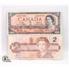 Image 1 : 1954 TWO CANADIAN DOLLAR & 1986 TWO DOLLAR BILL