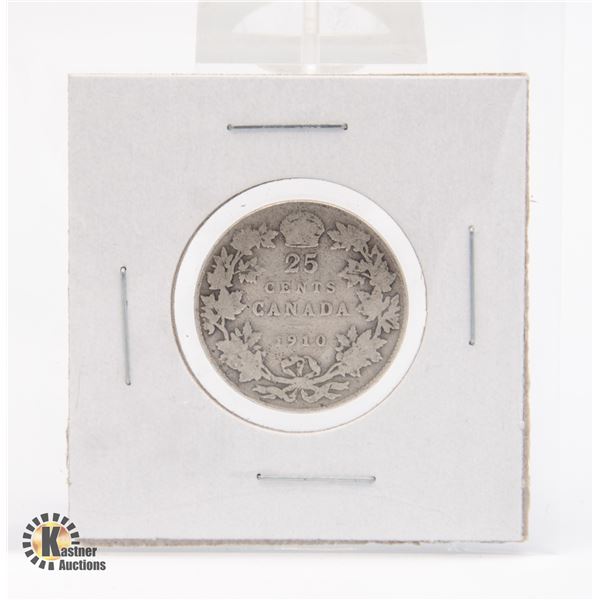 1910 SILVER CANADA 25 CENTS COIN