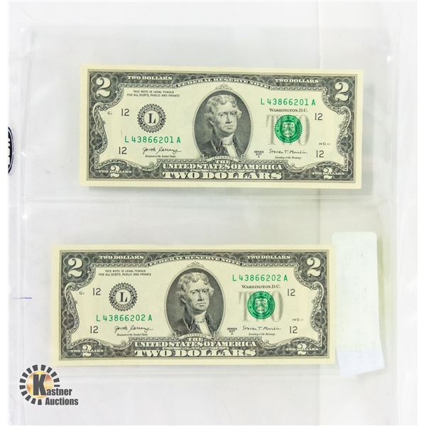 2 CONSECUTIVE US $2 NOTES