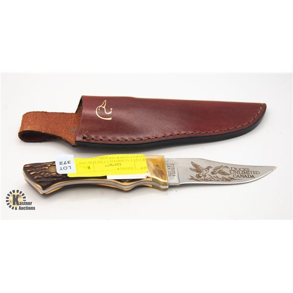 DUCKS UNLIMITED 3.5 INCH BLADE WITH LEATHER SHEATH
