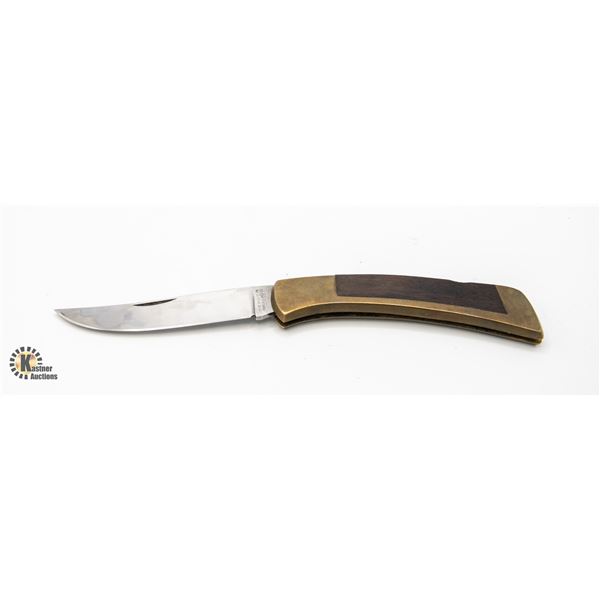 3" GERBER SINGLE BLADE BRASS/WOOD FOLDING KNIFE