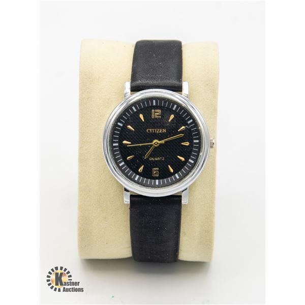 CITIZEN MEN'S QUARTZ WATCH W/ LEATHER BAND