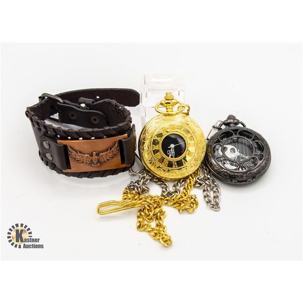 LOT OF 2 POCKET WATCHES & A BRACELET