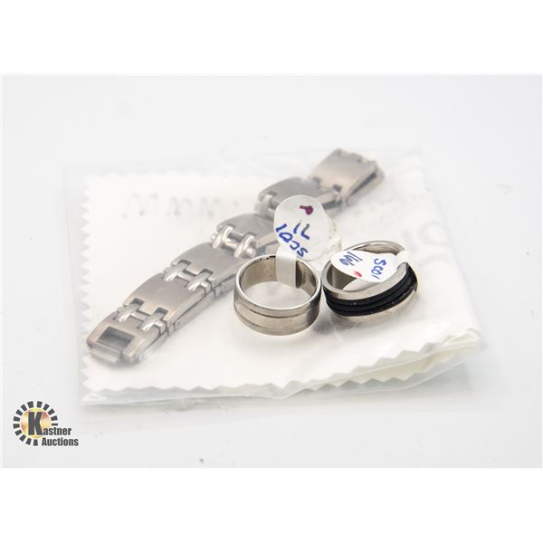TWO NEW SIZE 6 STAINLESS STEEL RINGS +
