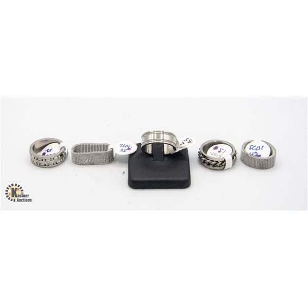 5 NEW STAINLESS STEEL RINGS SIZES 7, 7.25, 7.5, &