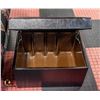 Image 1 : OLD BLACK LEATHER OTTOMAN WITH INNER RECORD SLOTS