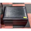 Image 2 : OLD BLACK LEATHER OTTOMAN WITH INNER RECORD SLOTS