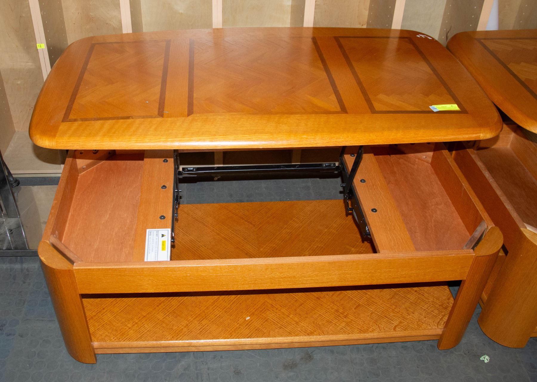 SOLID WOOD ORANGE SHELLAC POP TOP COFFEE TABLE