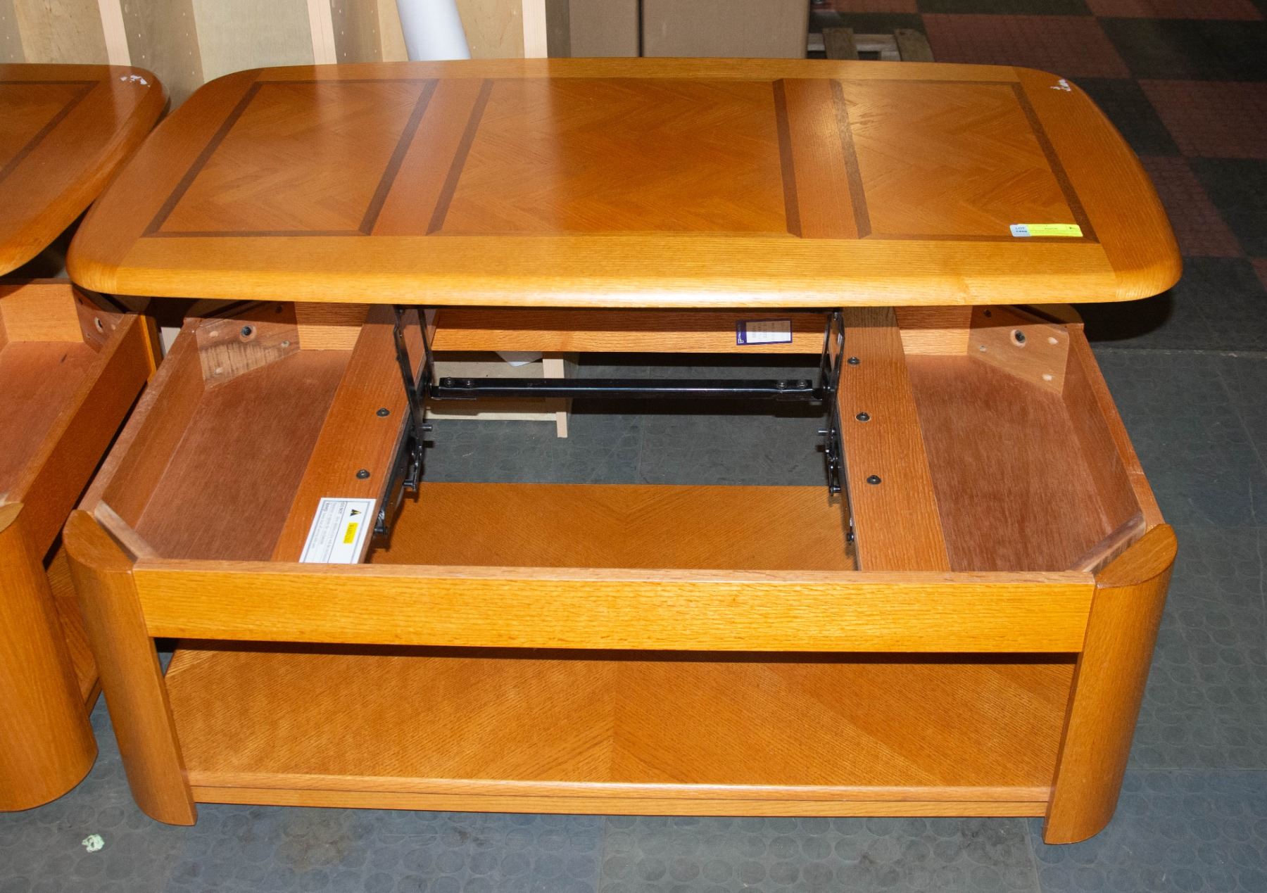 SOLID WOOD ORANGE SHELLAC POP TOP COFFEE TABLE