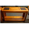 Image 1 : ORANGE SHELLAC SOLID WOOD GLASS TOP SIDE TABLE