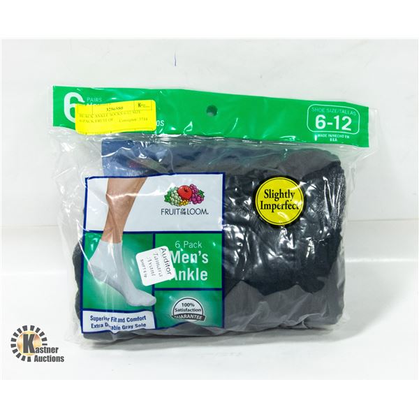 BLACK ANKLE SOCKS 6-12 SIZE 6-PACK FRUIT OF