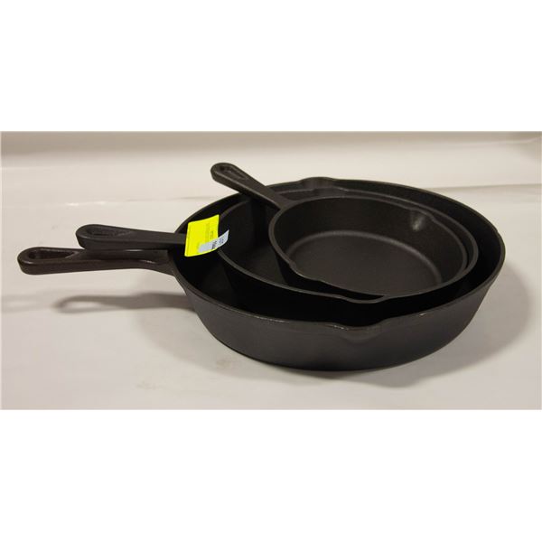 TRIO OF NEW CAST IRON PANS