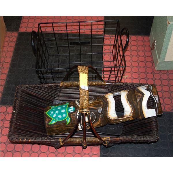 BASKETS AND WOODEN MASK ART