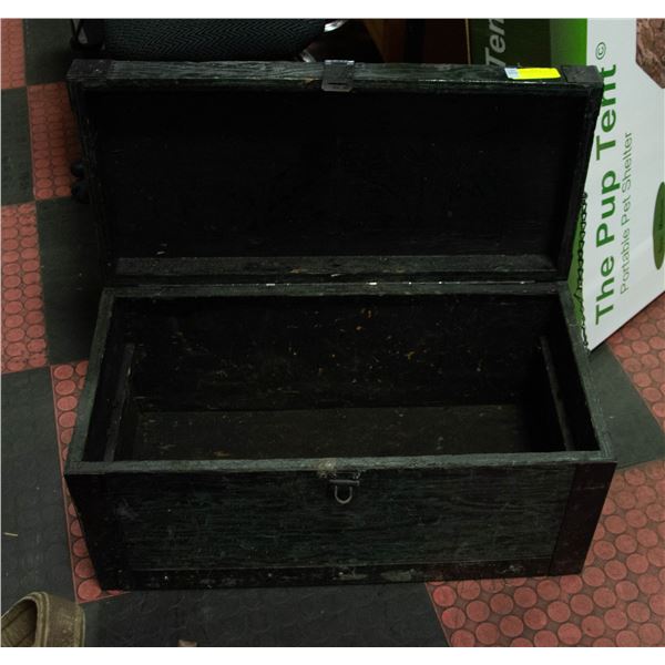 OLD SMALL BLACK WOODEN TRUNK