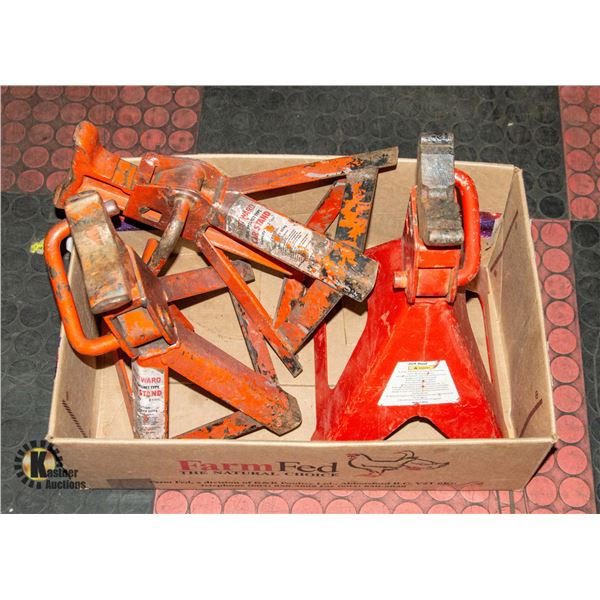 BOX W/ 3 2 TON JACK STANDS.