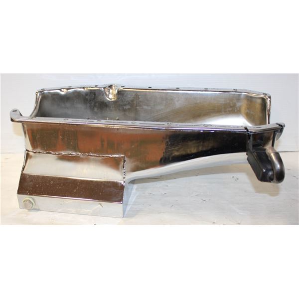 CHROME 7QT. OIL PAN SB CHEV DS DIPSTICK W/PICKUP
