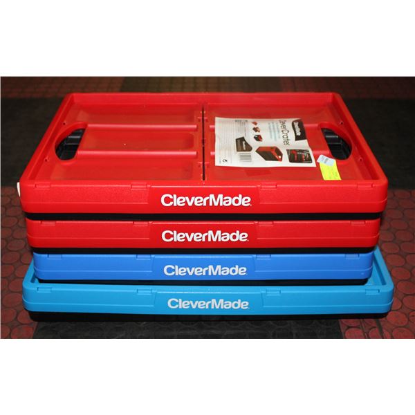 FOUR COLLAPSIBLE CLEVER CRATES - 3 X 42L, 1 X 62L