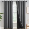 Image 1 : Yakamok 100% Blackout Curtains for Bedroom 84 Inch Length, Grey Full Light Blocking Drapes with Blac