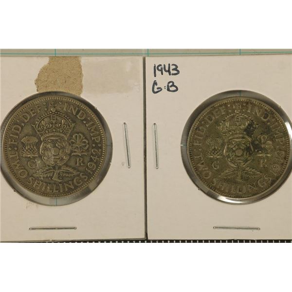 1942 & 1943 GREAT BRITIAN SILVER 2 SHILLING .3636