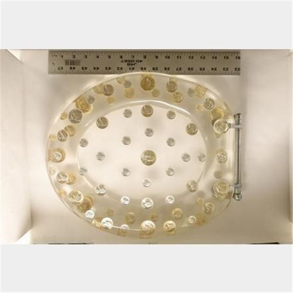LUCITE COIN TOILET SEAT WITH SILVER COINS:
