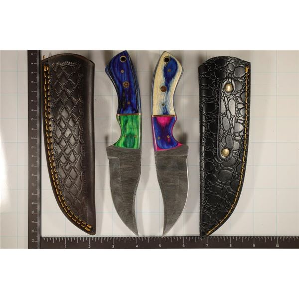 2 DAMASCUS STEEL HANDMADE HUNTNG KNIVES.  EACH IS