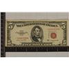 Image 1 : 1953-B US $5 RED SEAL STAR NOTE MINOR MIS CUT ON