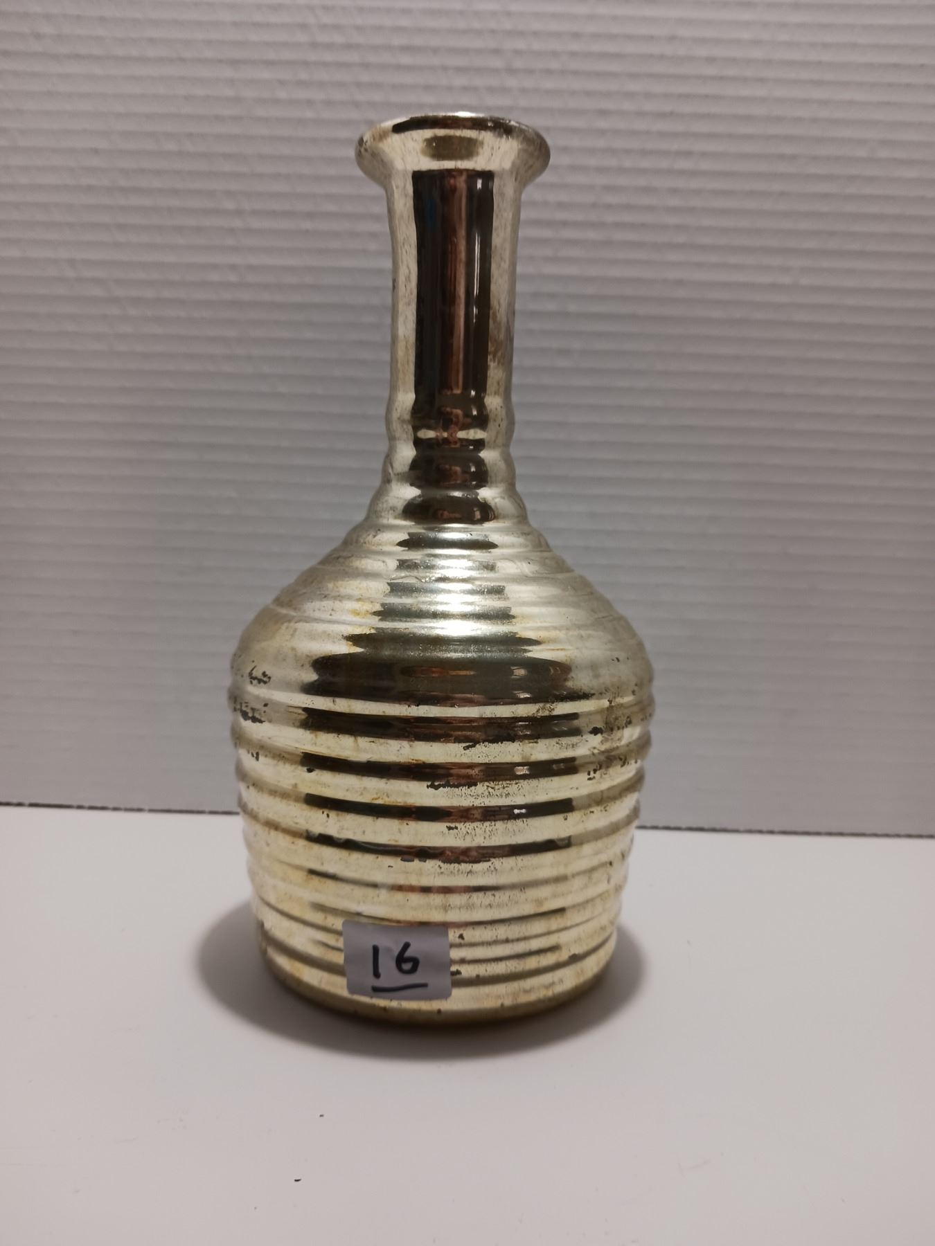 Glass Vase, Horizontal Ribbed Design Body, Gold *Approximate* 5