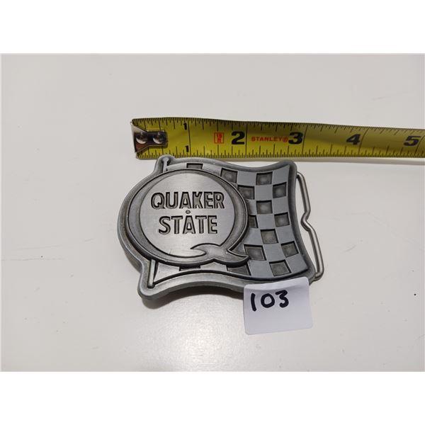 Vintage Quaker State Belt Buckle, Oil Advertising, Automotive Memorabilia *Approximate* 3"L 3"W