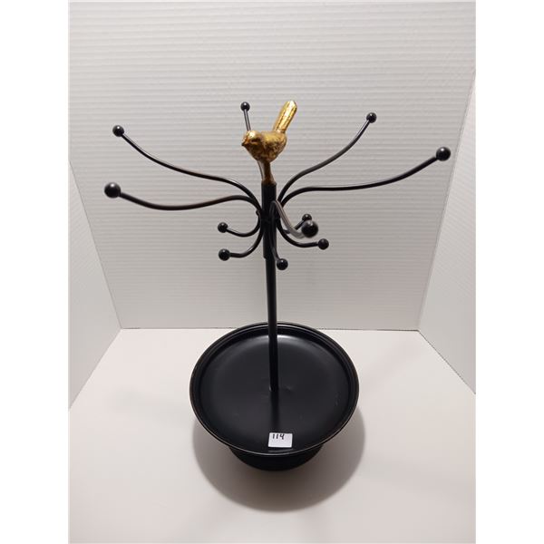 Golden Bird Jewelry Organizer Rack Stand With Ring Tray, Victorian Style, Black Metal *Approximate* 