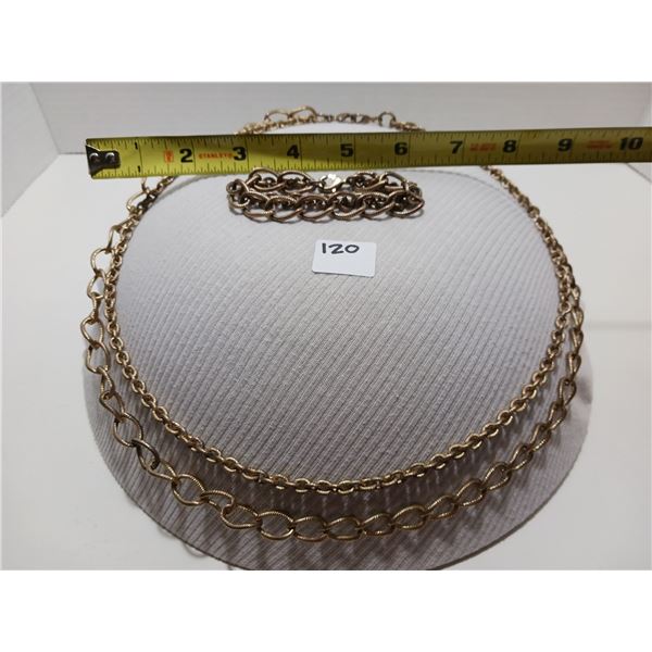 Vintage 24" Necklace / 7" Braclet, Double Strand Chunky Chain, Gold Tone