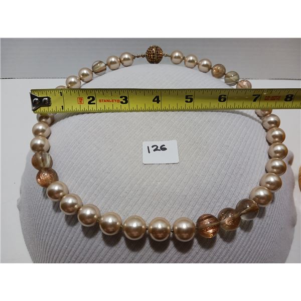 Vintage Carolee Glass Pearl Necklace With Crystal Screw Clasp, Gold Tone