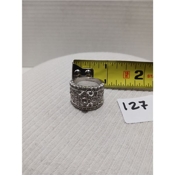 Ring With Gem, Silver Tone