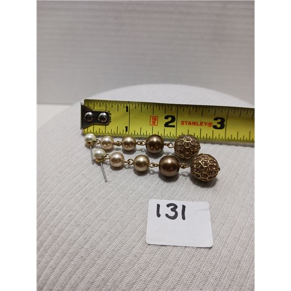 Vintage Carolee Glass Pearl Earrings Diamante Pendant, Gold Tone