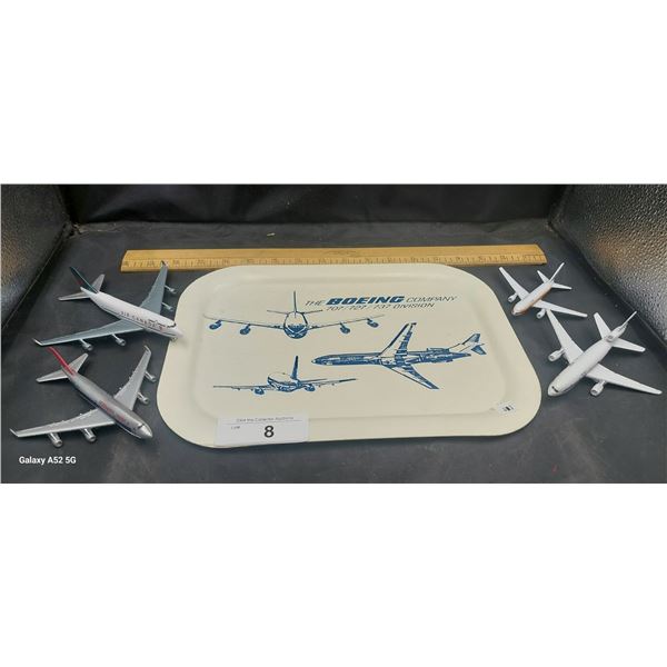 Vintage Boeing tray with 4 die cast model commercial jets