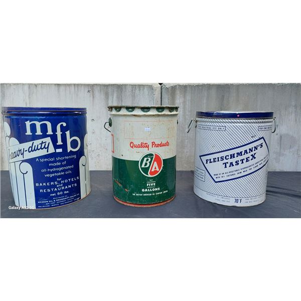 3 large vintage cans, B/A etc