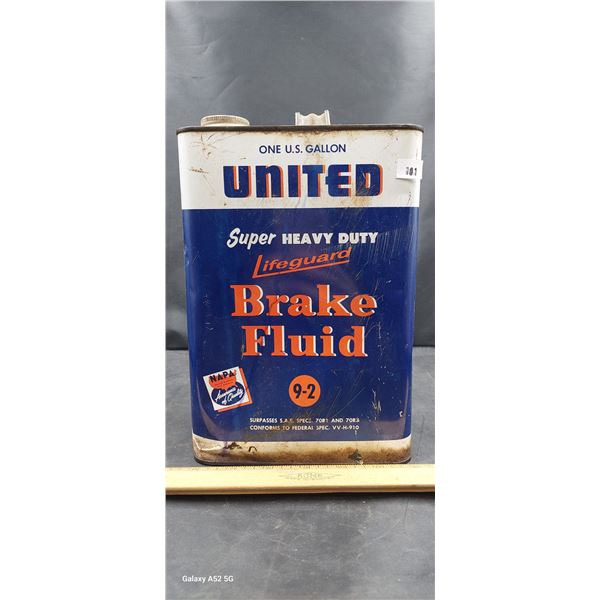Vintage automotive tin one gallon United Brake Fluid