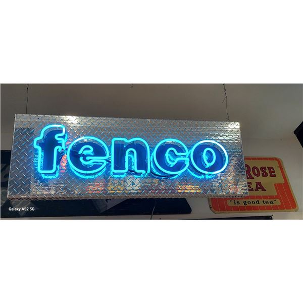 Tested working neon sign "Fenco" with 110 plug & pull switch, approx 48"