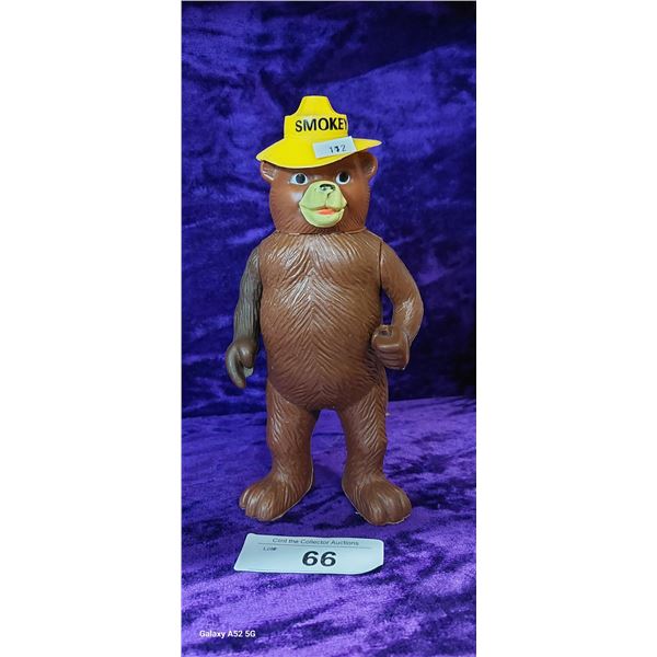 Hard to find vintage "Smokey The Bear" plastic toy, moveable arm, made in Hong Kong approx 8.5"