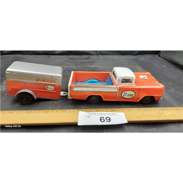 Very rare tin U-Haul pickup truck and trailer, very nice condition