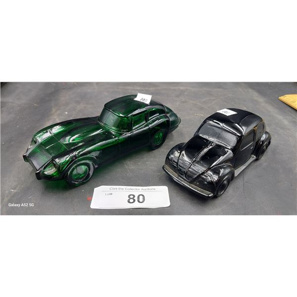 Volkswagen Beetle & Jaguar cologn bottles, vintage