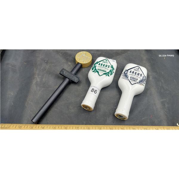 3 vintage beer tap handles, Argus & FW